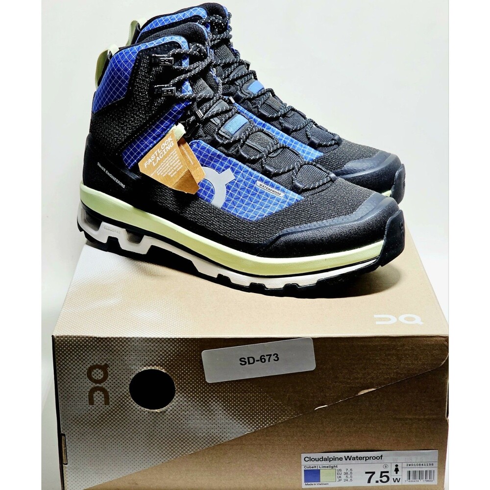 ON CLOUDALPINE HIKING BOOTS Women Sz 7.5 Waterproof Cobalt Limelight NEW IN BOX!